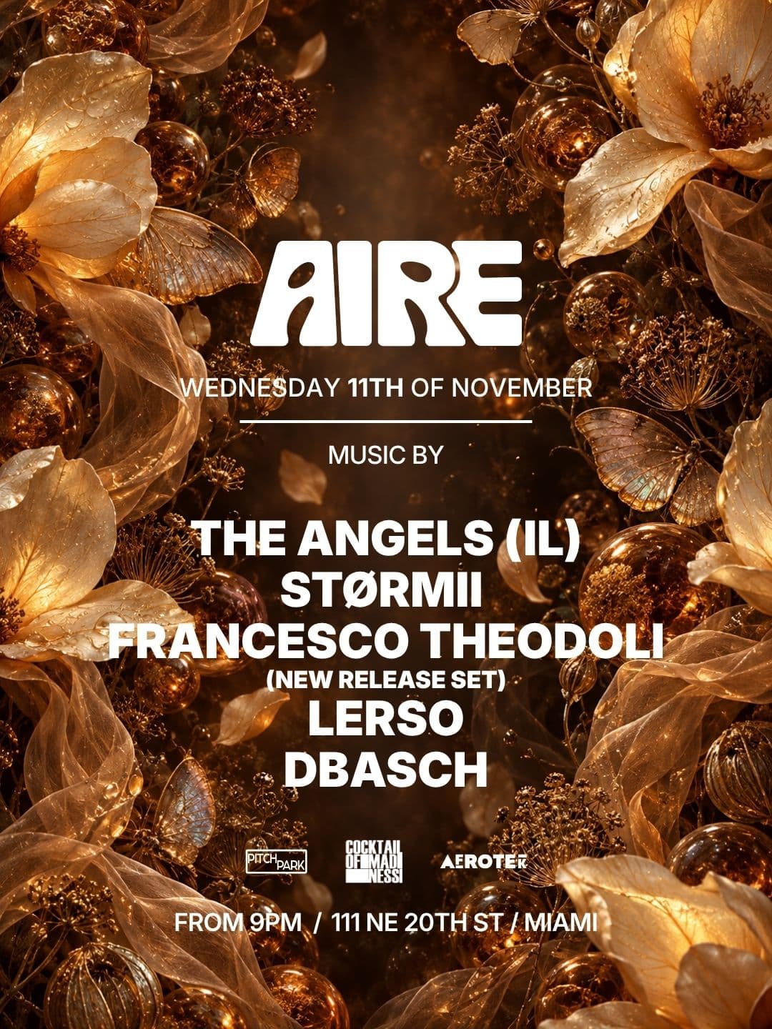 Flyer for The Angels (IL) & More at AIRE Miami, Wednesday, November 11