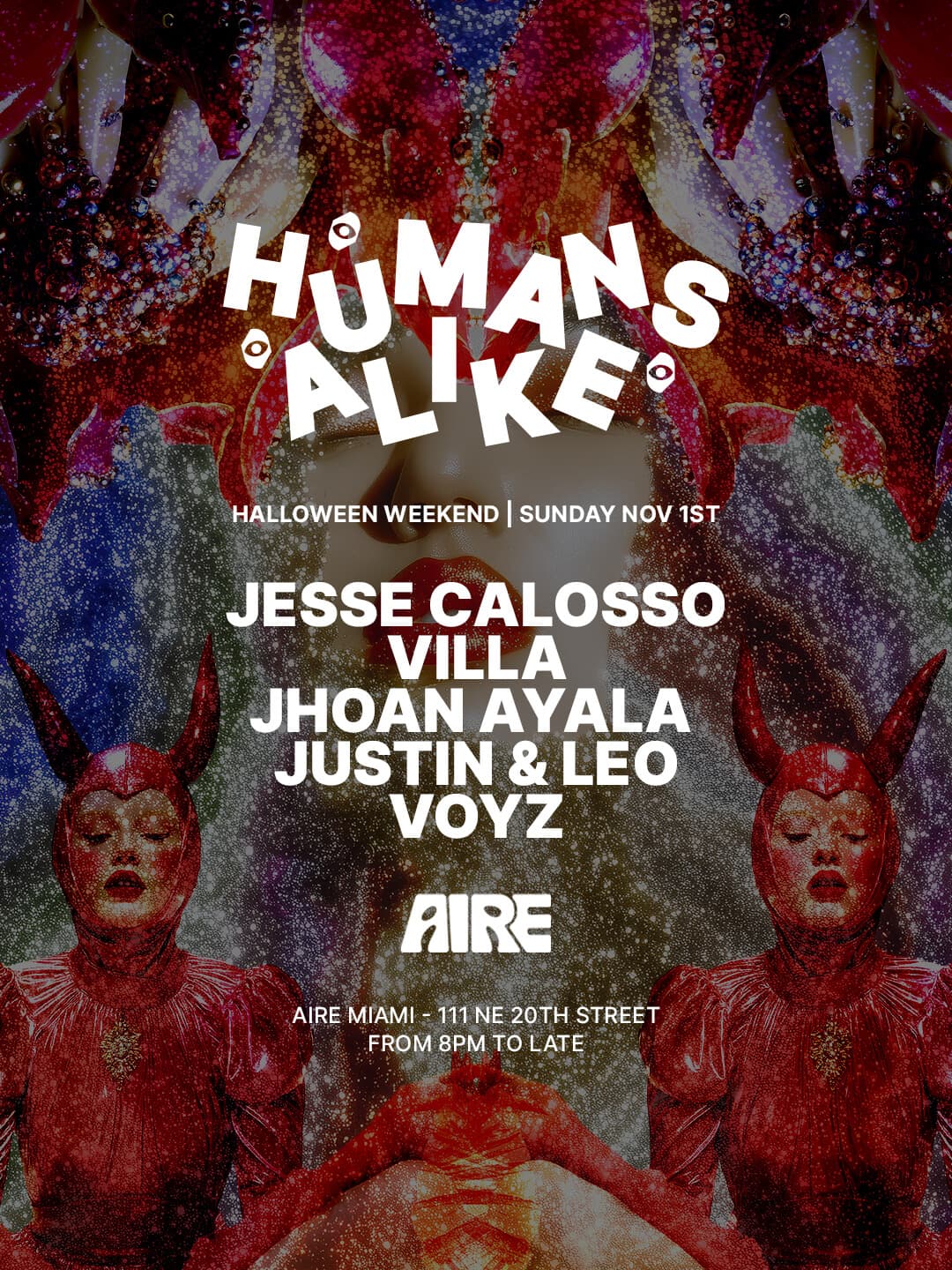 Flyer for Jesse Calosso by Humans Alike at AIRE Miami, Sunday, November 1