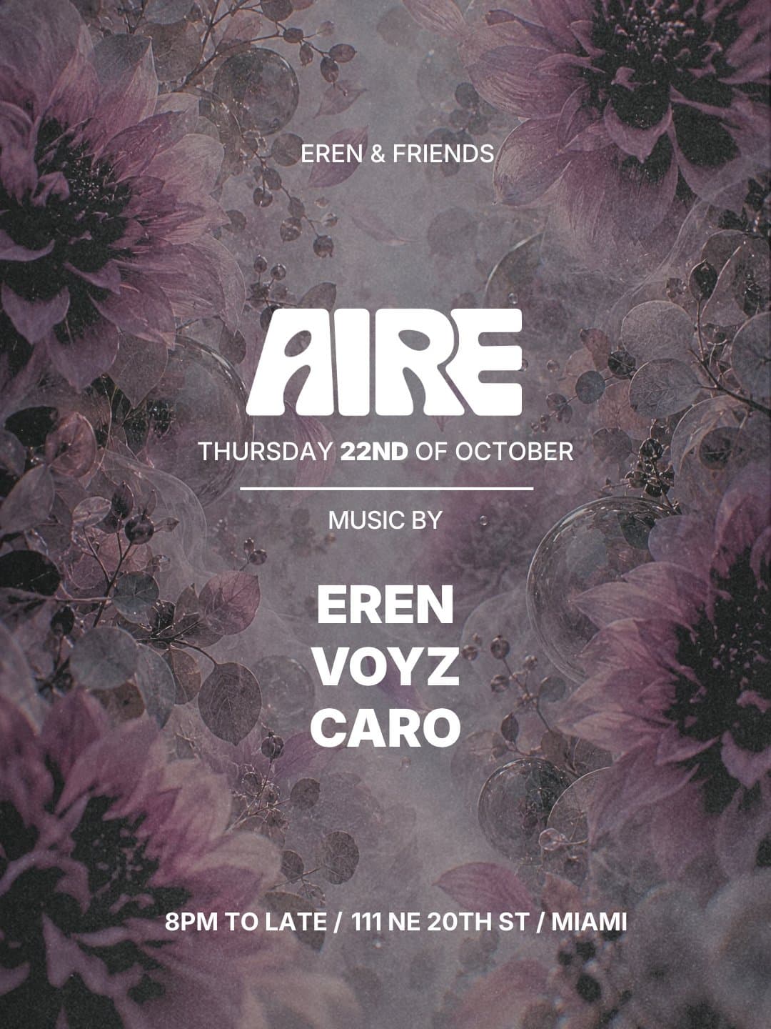 Flyer for Ladies Night w/ Eren & Friends at AIRE Miami, Thursday, October 22